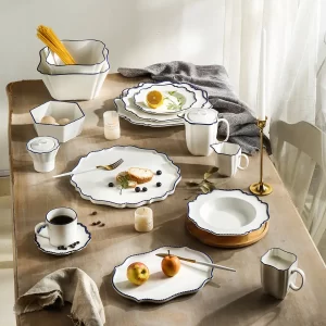 Beading Purfle White Crockery Wholesale, Bulk Bowls & Plates (1)