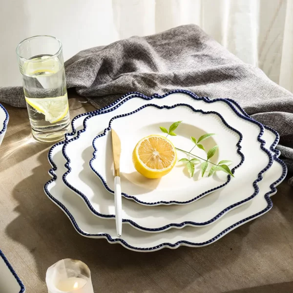 Beading Purfle White Crockery Wholesale, Bulk Bowls & Plates (2)