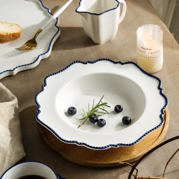 Beading Purfle White Crockery Wholesale, Bulk Bowls & Plates (3)