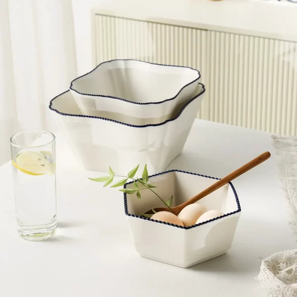 Beading Purfle White Crockery Wholesale, Bulk Bowls & Plates (5)