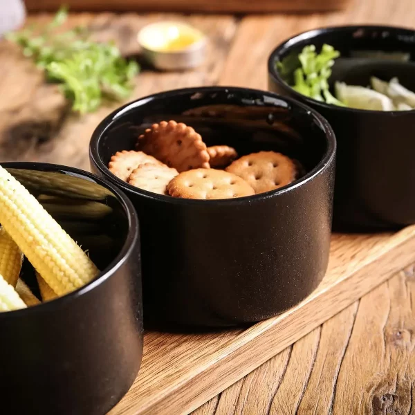Black Serving Platters Bulk, Ceramic Dipping Bowls Wholesale (4)