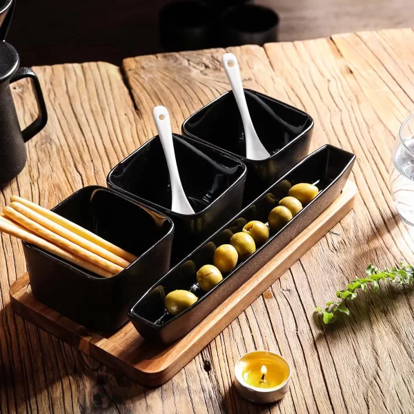 Black Serving Platters Bulk, Ceramic Dipping Bowls Wholesale (7)