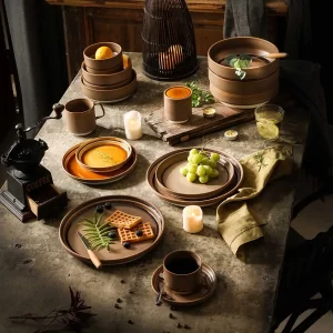 Brown Ceramic Plates and Bowls Wholesale, Bulk Dinnerware Sets (1)