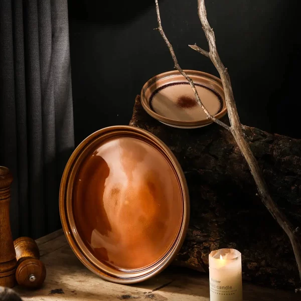 Brown Ceramic Plates and Bowls Wholesale, Bulk Dinnerware Sets (5)