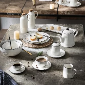 Custom Dinnerware Set Bulk, White Porcelain Tableware Set With Embossed Patterns (1)