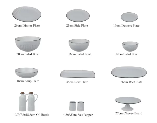 Custom Dinnerware Set Bulk, White Porcelain Tableware Set With Embossed Patterns (10)