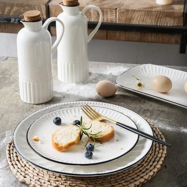 Custom Dinnerware Set Bulk, White Porcelain Tableware Set With Embossed Patterns (2)