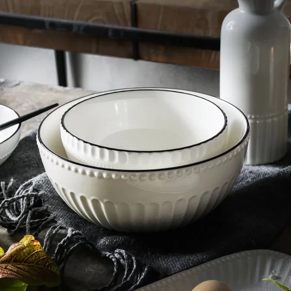 Custom Dinnerware Set Bulk, White Porcelain Tableware Set With Embossed Patterns (3)