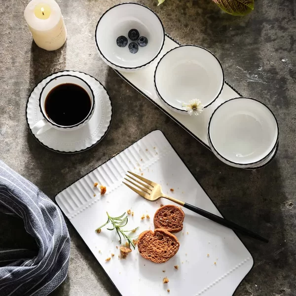 Custom Dinnerware Set Bulk, White Porcelain Tableware Set With Embossed Patterns (4)