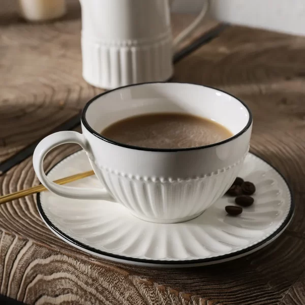 Custom Dinnerware Set Bulk, White Porcelain Tableware Set With Embossed Patterns (5)