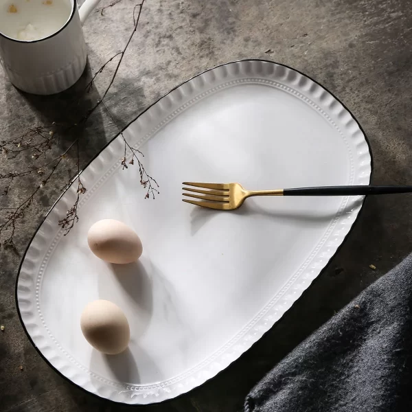 Custom Dinnerware Set Bulk, White Porcelain Tableware Set With Embossed Patterns (7)