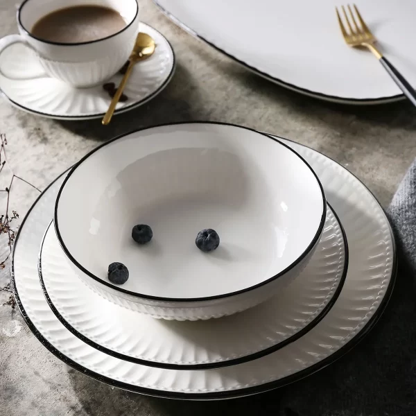 Custom Dinnerware Set Bulk, White Porcelain Tableware Set With Embossed Patterns (8)
