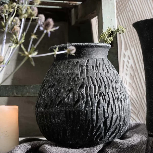 Decorative Bulk Ceramic Vases For Flowers With Embossed Texture-3
