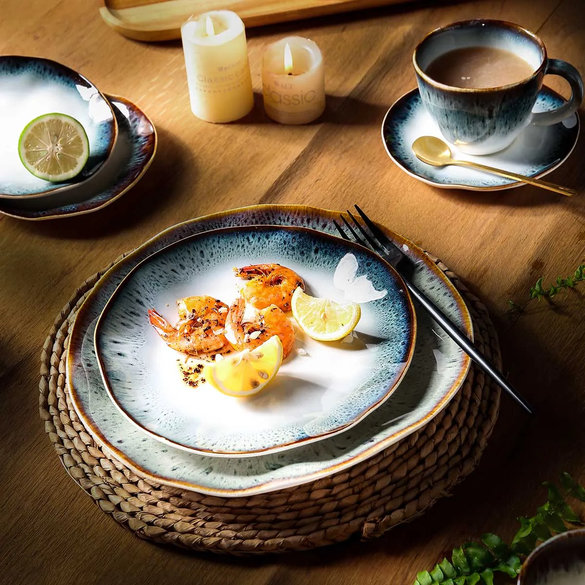 Galaxy Texture Wholesale Plates and Bowls, Bulk Tea Cups and Saucers (8)