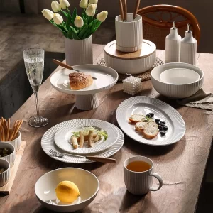 Stripe Design Wholesale White Dinnerware Set, Plates & Bowls (1)
