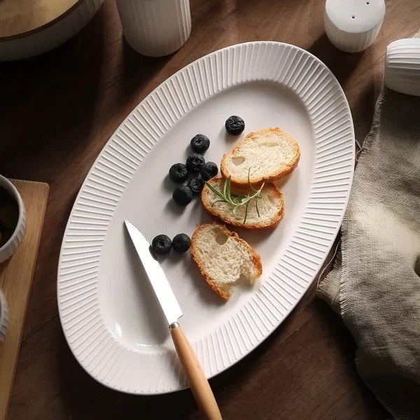 Stripe Design Wholesale White Dinnerware Set, Plates & Bowls (3)