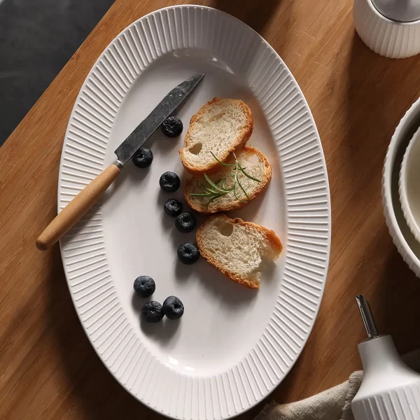 Stripe Design Wholesale White Dinnerware Set, Plates & Bowls (6)