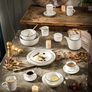 White Porcelain Dinner Set Bulk With Exquisite Relief Pattern (1)