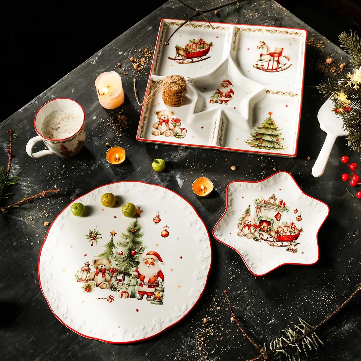 Bulk Christmas Tableware, Wholesale Serving Dishes, Bowls, Coffee Cups (4)