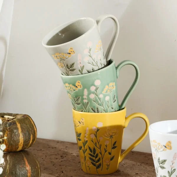 Floral Bulk Dinner Plates and Bowls, Wholesale Coffee Mugs (6)