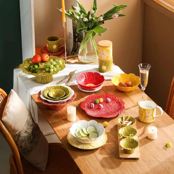 Floral Textured Ceramic Dinner Sets Wholesale, Plates Bowls Cups (1)