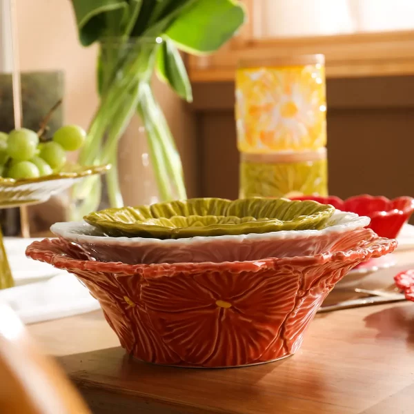 Floral Textured Ceramic Dinner Sets Wholesale, Plates Bowls Cups (5)