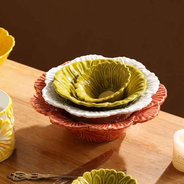 Floral Textured Ceramic Dinner Sets Wholesale, Plates Bowls Cups (8)
