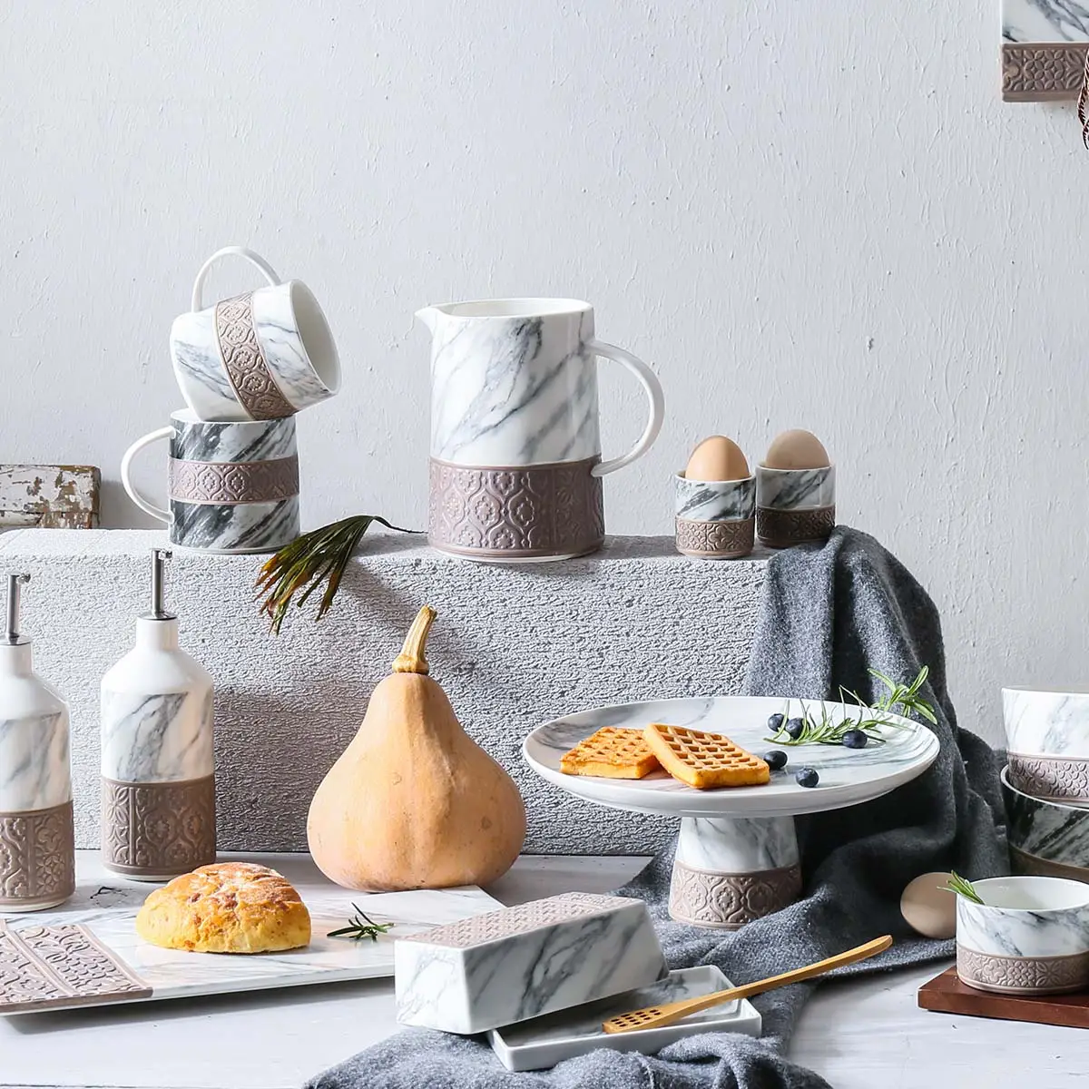Marble Pattern Wholesale Ceramic Dinnerware, Bulk Teaware, Tapas Set (1)