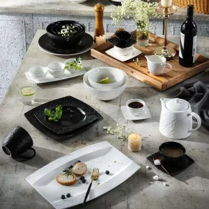 Matte Black & White Bulk Plates And Bowls, Teapots and Cups (1)