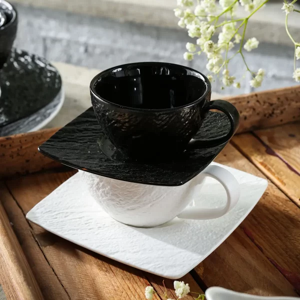 Matte Black & White Bulk Plates And Bowls, Teapots and Cups (2)