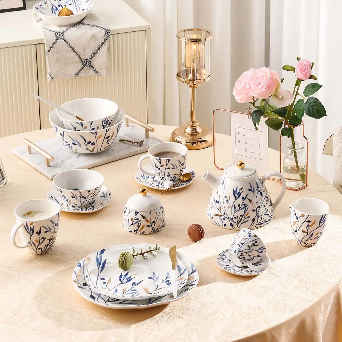 Plant Pattern Plate, Bowls, Tea Sets In Bulk, Cafe Crockery Wholesale (1)