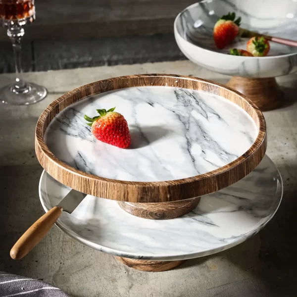 Wholesale Crockery For Restaurant, Bulk Porcelain Dinnerware With Wood and Marble Color (10)