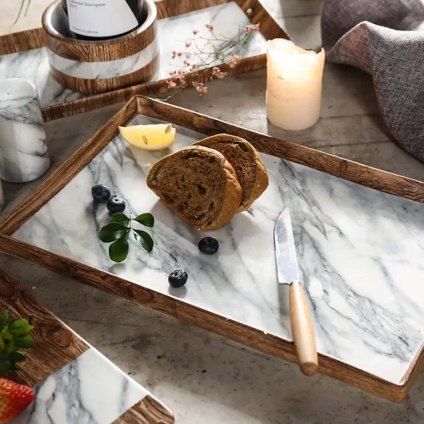 Wholesale Crockery For Restaurant, Bulk Porcelain Dinnerware With Wood and Marble Color (11)
