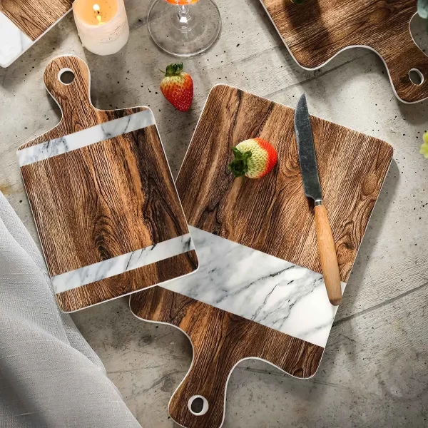 Wholesale Crockery For Restaurant, Bulk Porcelain Dinnerware With Wood and Marble Color (12)
