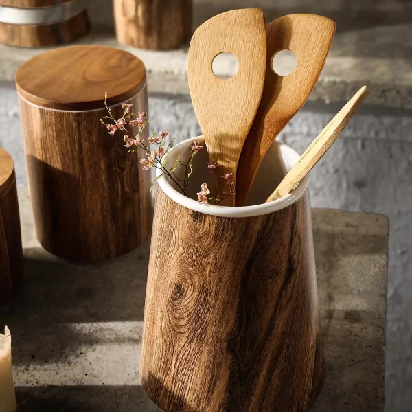 Wholesale Crockery For Restaurant, Bulk Porcelain Dinnerware With Wood and Marble Color (3)