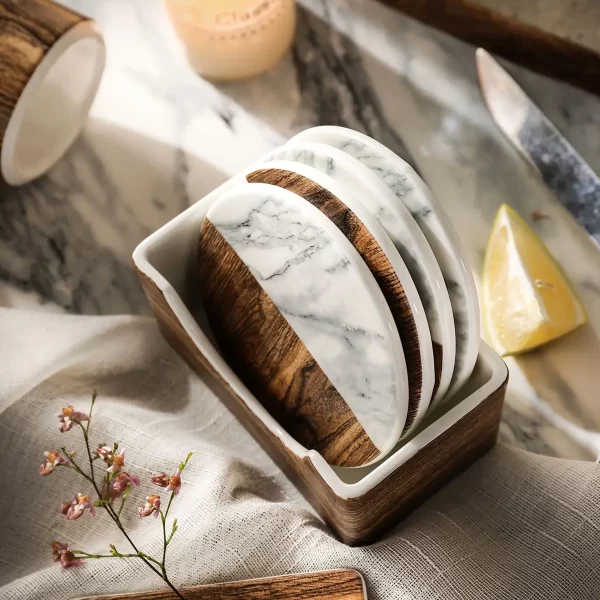 Wholesale Crockery For Restaurant, Bulk Porcelain Dinnerware With Wood and Marble Color (5)