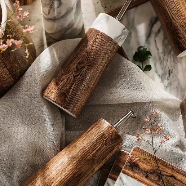 Wholesale Crockery For Restaurant, Bulk Porcelain Dinnerware With Wood and Marble Color (6)
