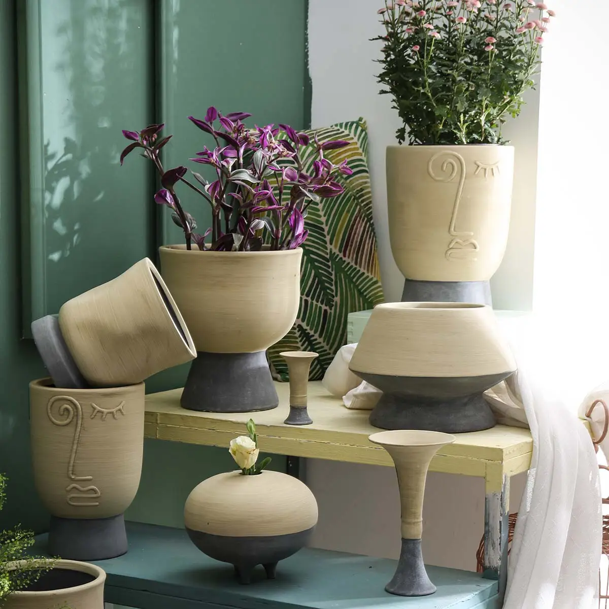 Wholesale Flower Pots And Planters, Cement Yellow Bulk Garden Pots-68