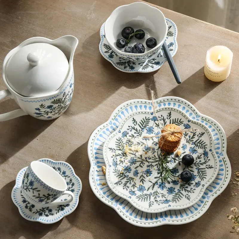 Coffee Shop Crockery Wholesale, Floral Pattern Tea Cup and Saucer Bulk-11