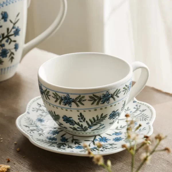 Coffee Shop Crockery Wholesale, Floral Pattern Tea Cup and Saucer Bulk-5