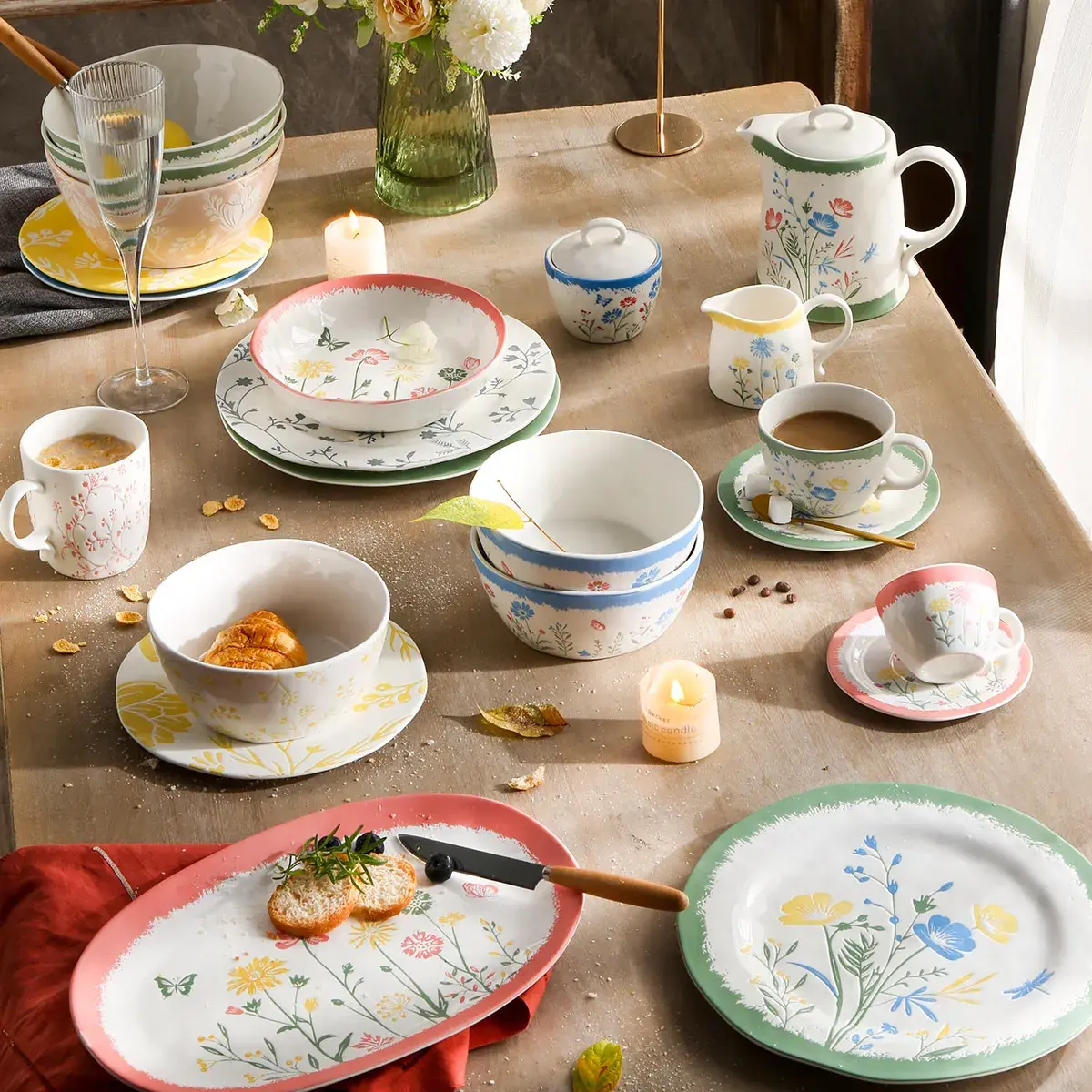 Floral Ceramic Dinner Set Wholesale, Bulk Plates, Bowls, Tea Sets-11
