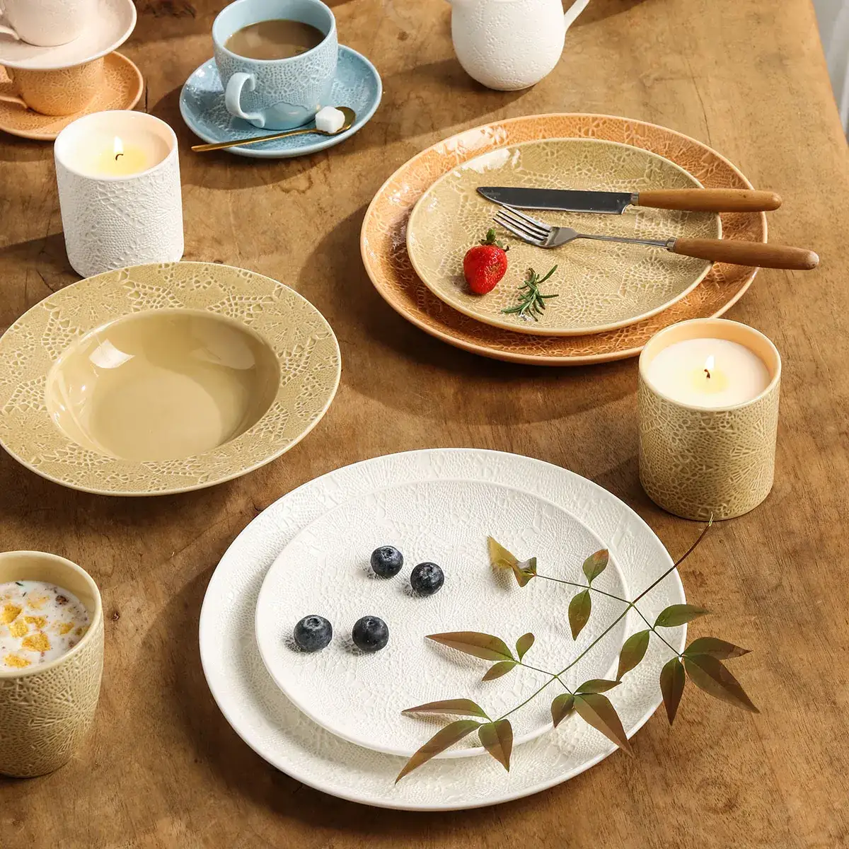 Lace Texture Bulk Wedding Dinnerware, Wholesale Catering Crockery-1