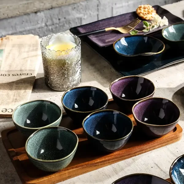 Reaction Glaze Dip Bowls Wholesale, Mini Dessert Plates Bulk-5