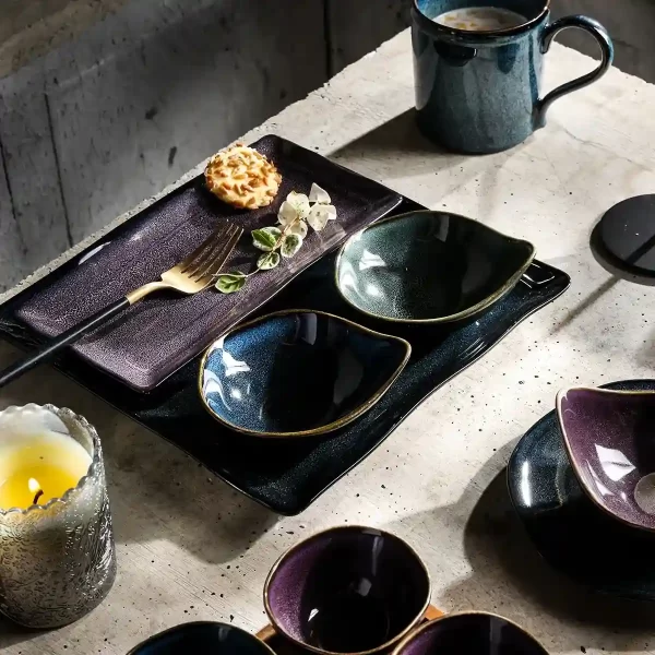 Reaction Glaze Dip Bowls Wholesale, Mini Dessert Plates Bulk-6
