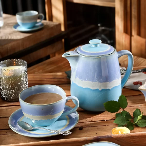 Stylish Porcelain Tea Sets Wholesale, Bulk Teapots, Cups, Dessert Plates-4