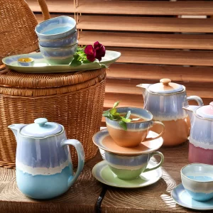 Stylish Porcelain Tea Sets Wholesale, Bulk Teapots, Cups, Dessert Plates-5