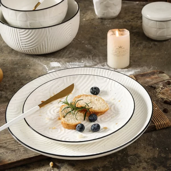 Black Rim Bulk White Dinner Plates With Exquisite Texture-1