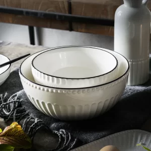 Black Rim Ceramic Bowls Bulk, Restaurant Soup Bowl Wholesale-1