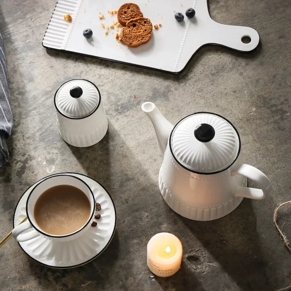 Black Rim Teapots and Cups Wholesale, Ceramic Tea Sets Bulk-2