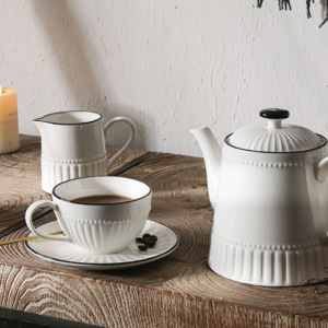 Black Rim Teapots and Cups Wholesale, Ceramic Tea Sets Bulk-5